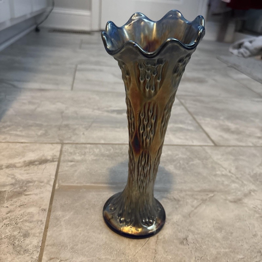 Vintage Northwood Amethyst Carnival Glass Tree Trunk Vase 11.75"